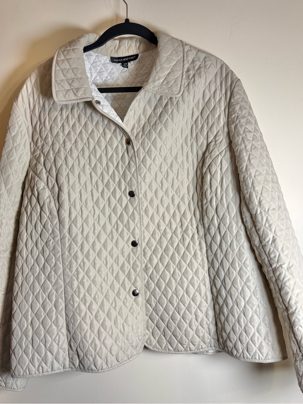 Briggs New York Quilted Cream Snap-Front Bomber Jacket size 22W